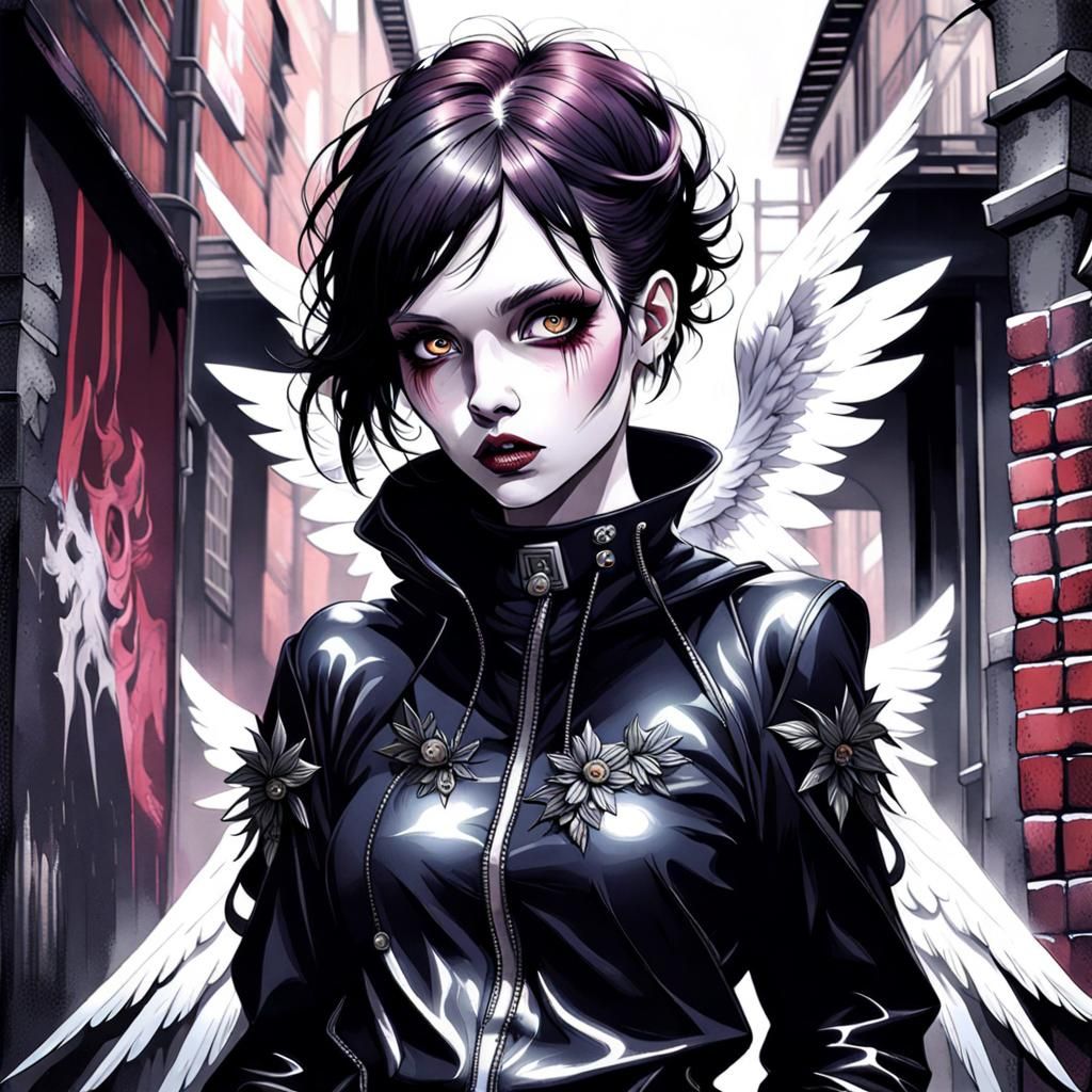 Goth Punk Girl in Dark Alley: Digital Art