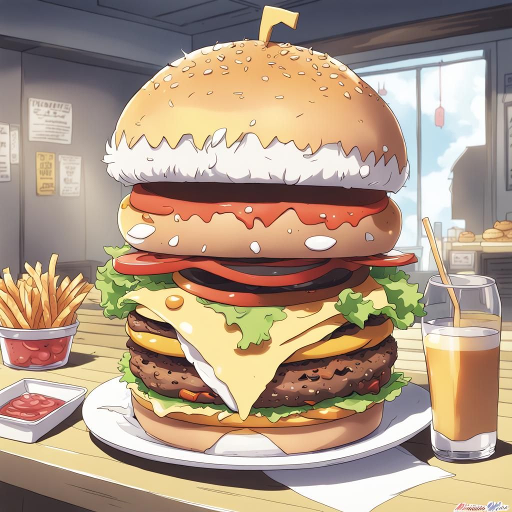 Happy Burger Character in Anime Style