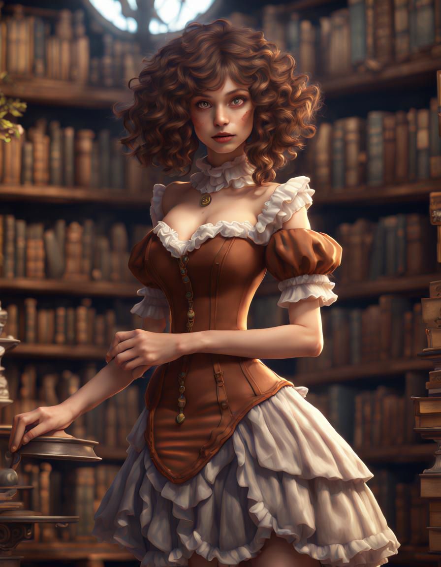 Foxgirl in Fantasy Library: Detailed Matte Painting