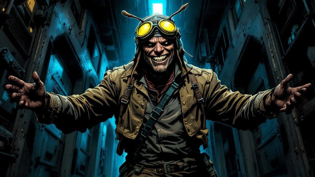 Comic Art of Homeless Man in Goggles