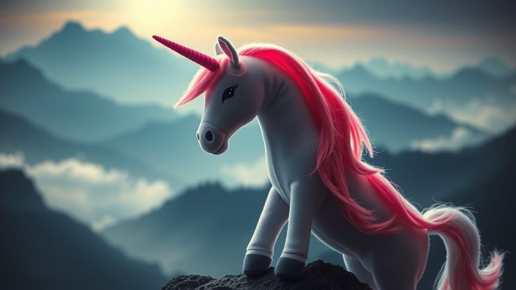 Majestic Unicorn Plush Toy in Japanese Ink Wash Style