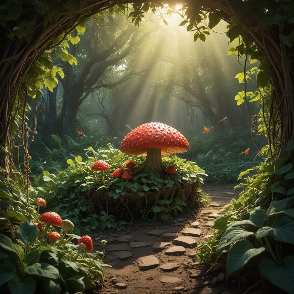 Dreamlike Flora Paradise with Vibrant Vegetation and Etherea...