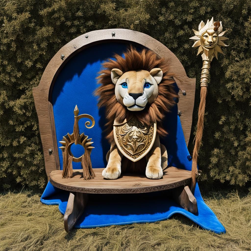 Baby Knight in Lion Costume on Wooden Steed