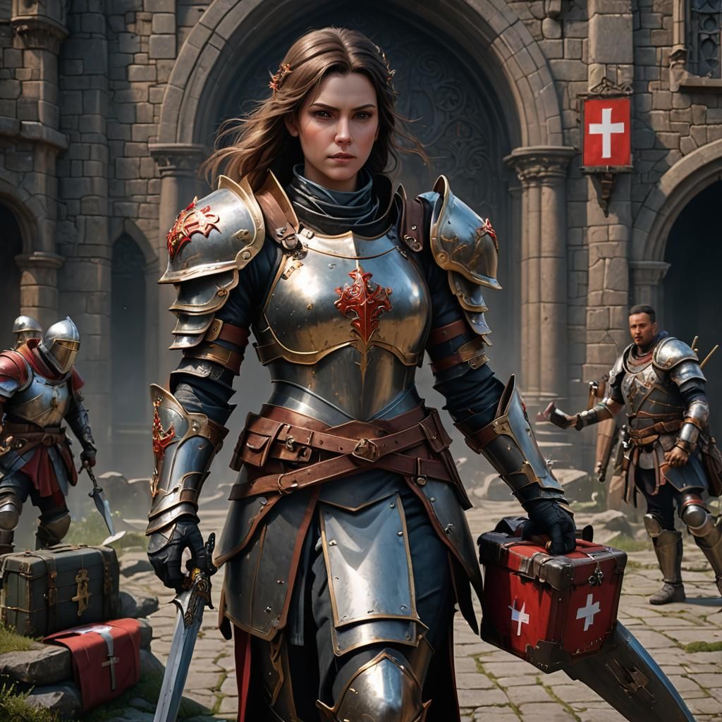 Female Battle Cleric in Plate Armour, Detailed Digital Paint...