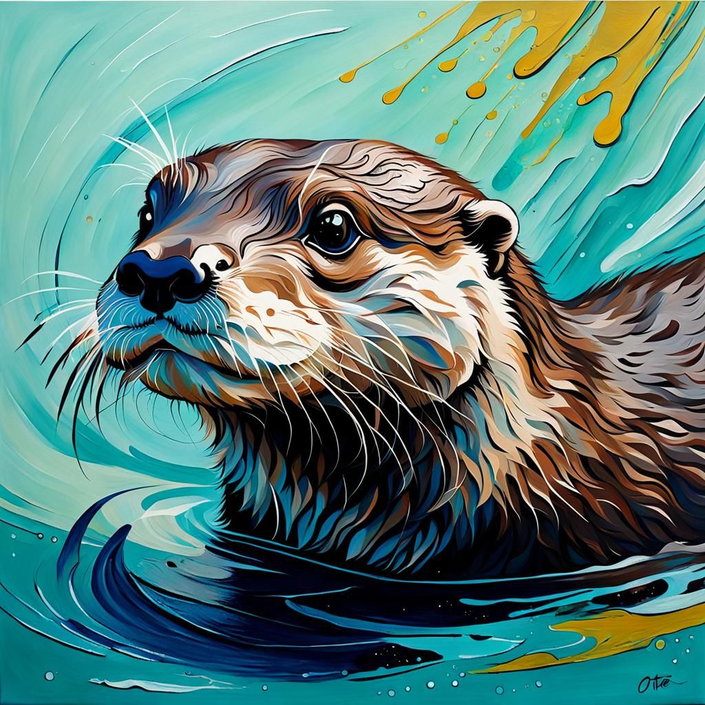 Abstract Otter Painting with Complementary Colors