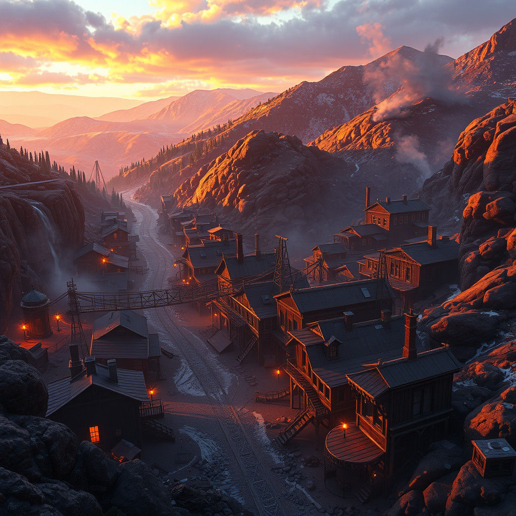Western Mining Town, Colorado, 1888, Dark Fantasy Art