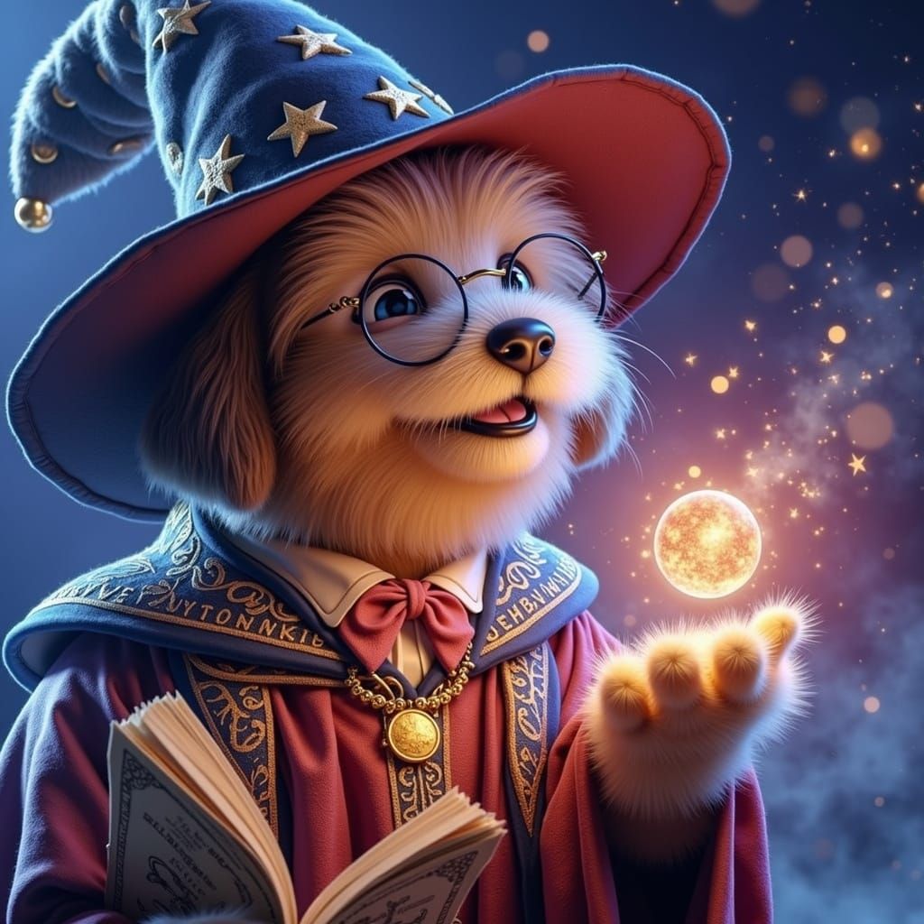 Enchanted Wizard Dog Conjuring Magic Orb
