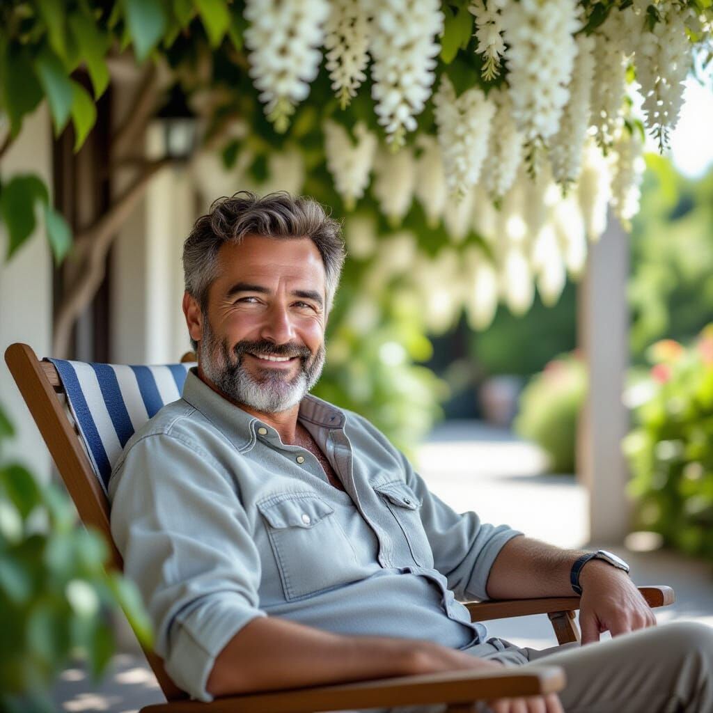 Italian Geologist Resting Under Wisteria Pergola