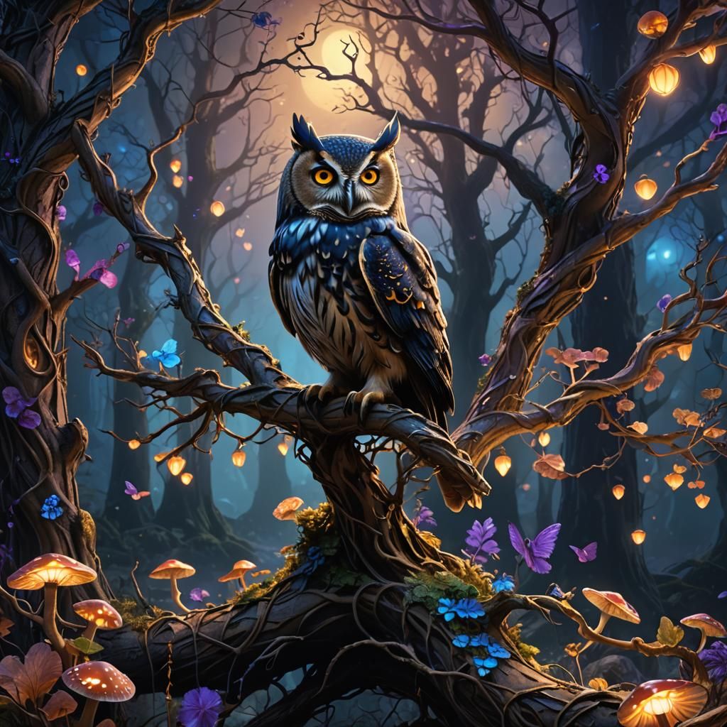 Owl in Enchanted Forest Concept Art