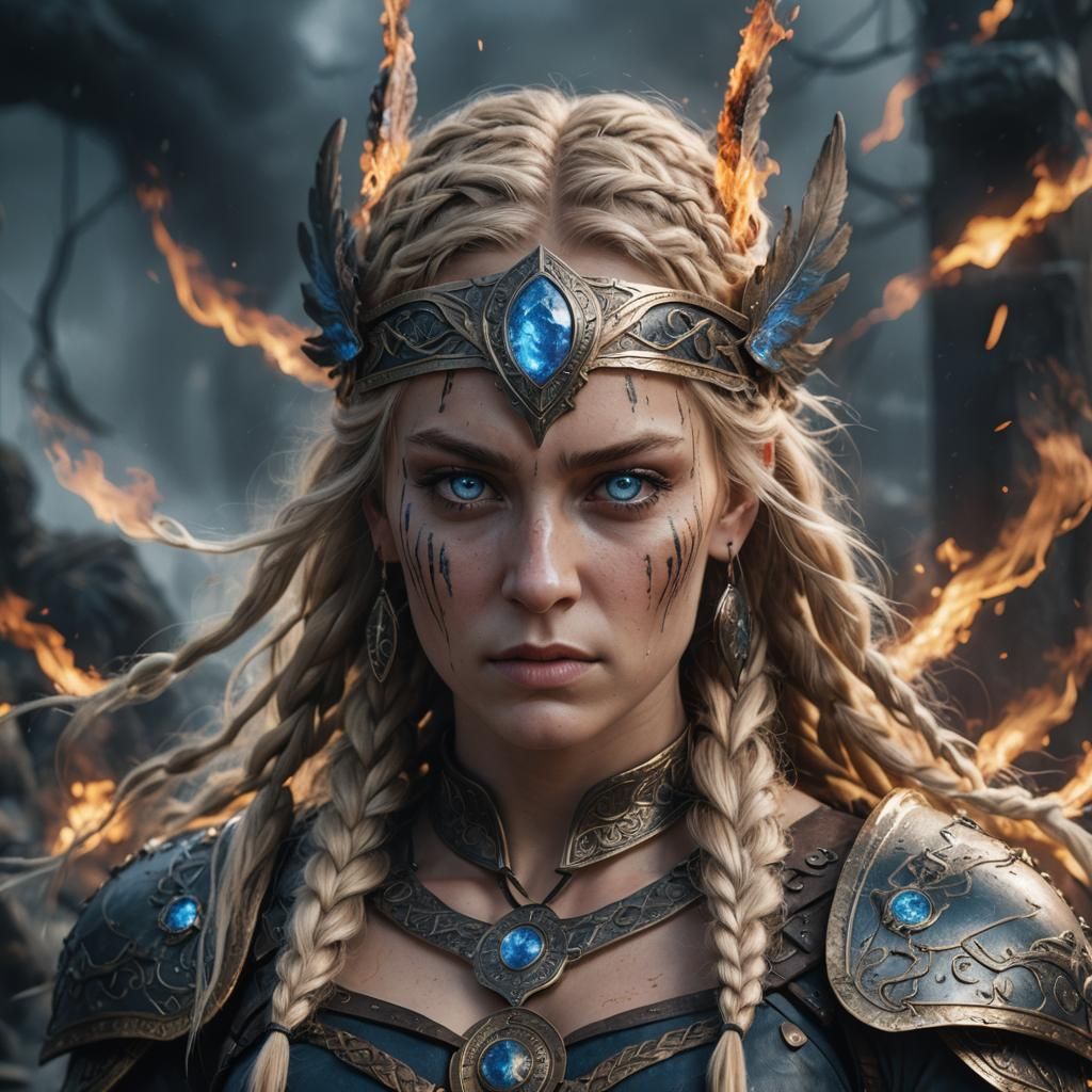 Epic Valkyrie with Burning Eyes, Digital Art
