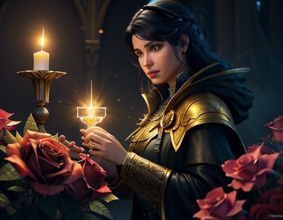 Ethereal Woman Surrounded by Roses: Fantasy Art