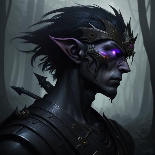 Goblin Fighter in Dark Mystical Forest, Fantasy Art