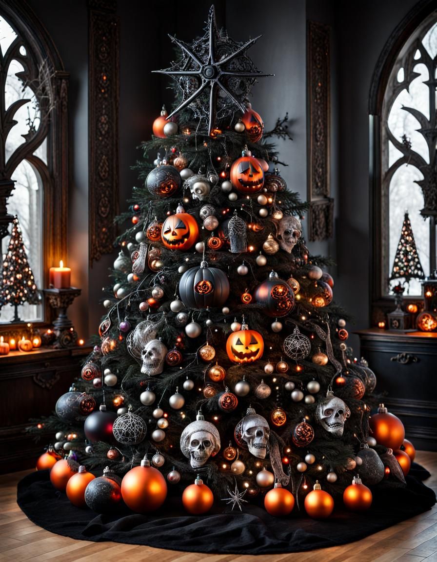 Gothic Christmas Tree with Halloween Ornaments