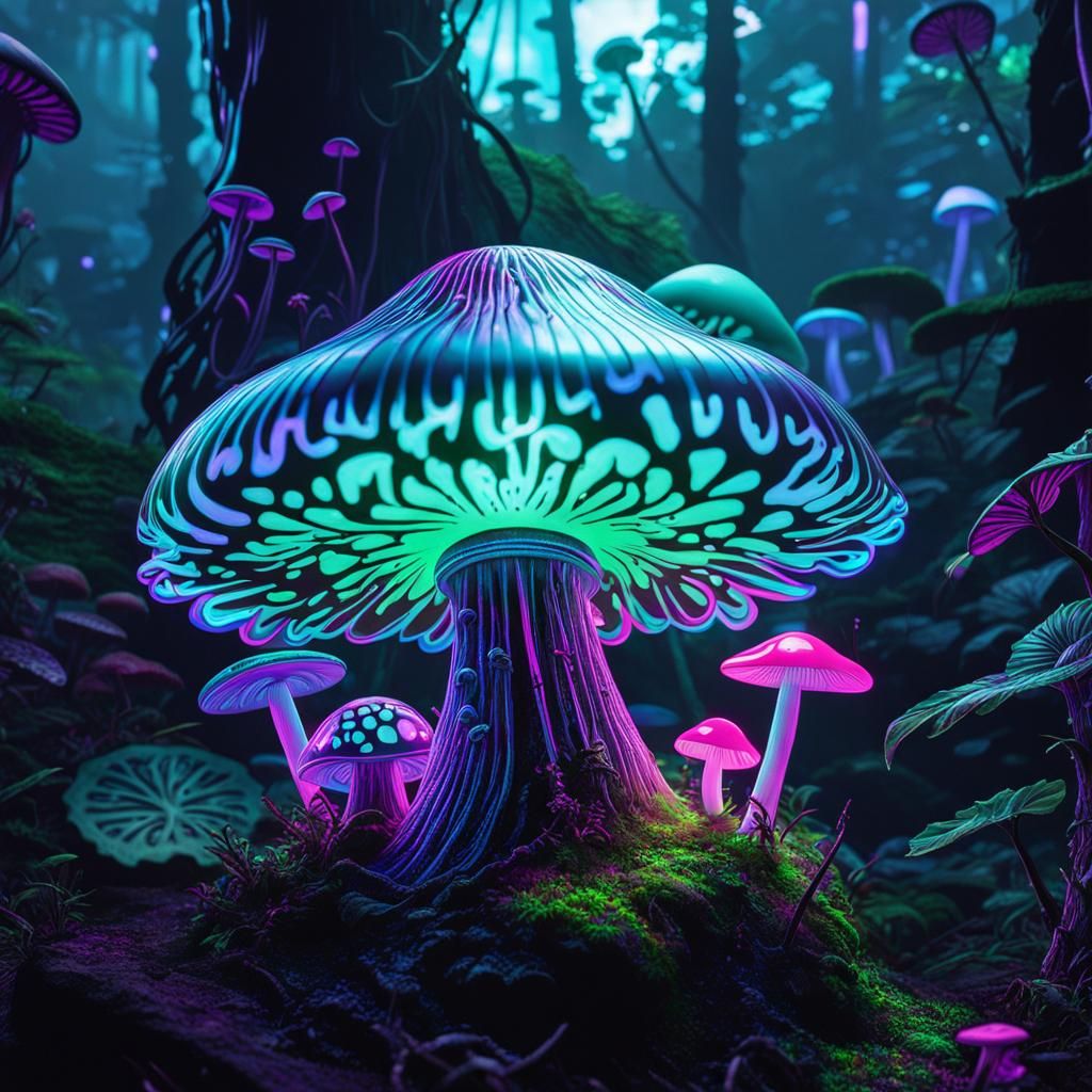 Blacklight Mushroom in Cyberpunk Fairy Forest