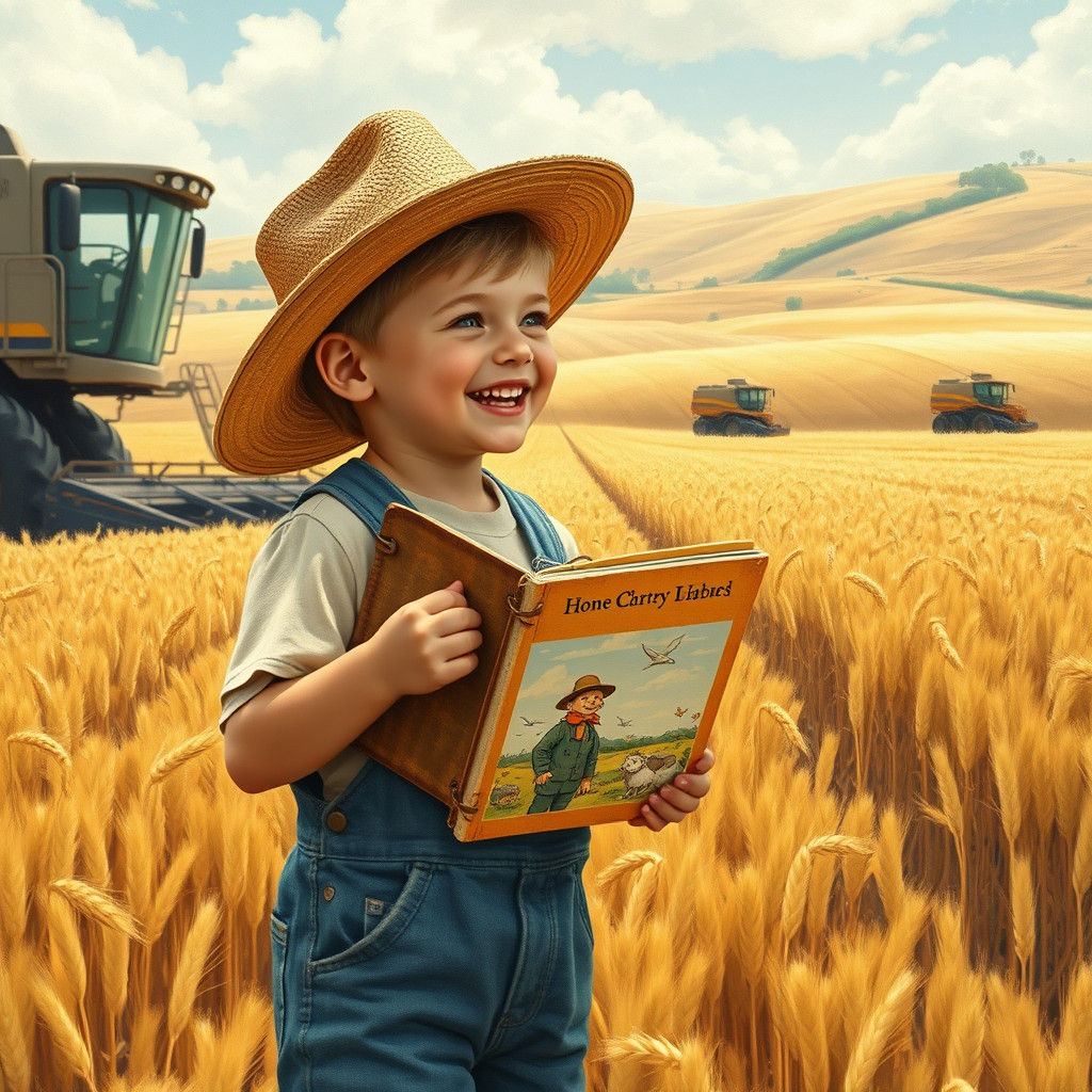 Boy's Wheat Field Fantasy: A Thomas Hart Benton Inspired Sce...