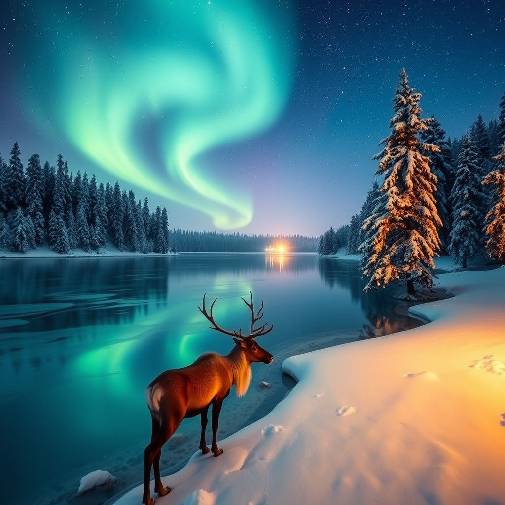 Winter Wonderland Under the Aurora Borealis