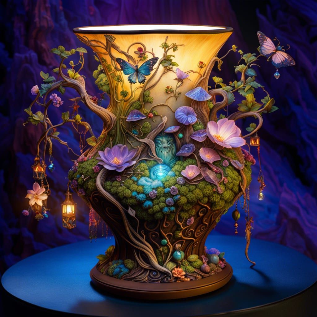 Enchanted Fairy Lamp with Vines and Crystals