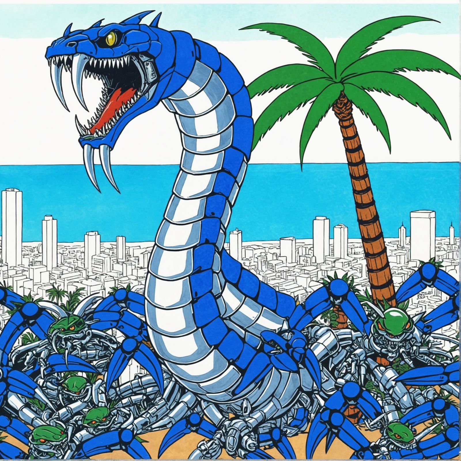 Robot Cobra and Crab Army in Anime Style