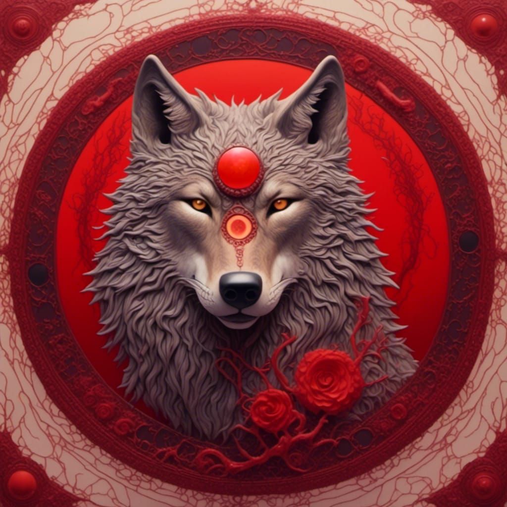 Native American Wolf Totem with Blood Moon