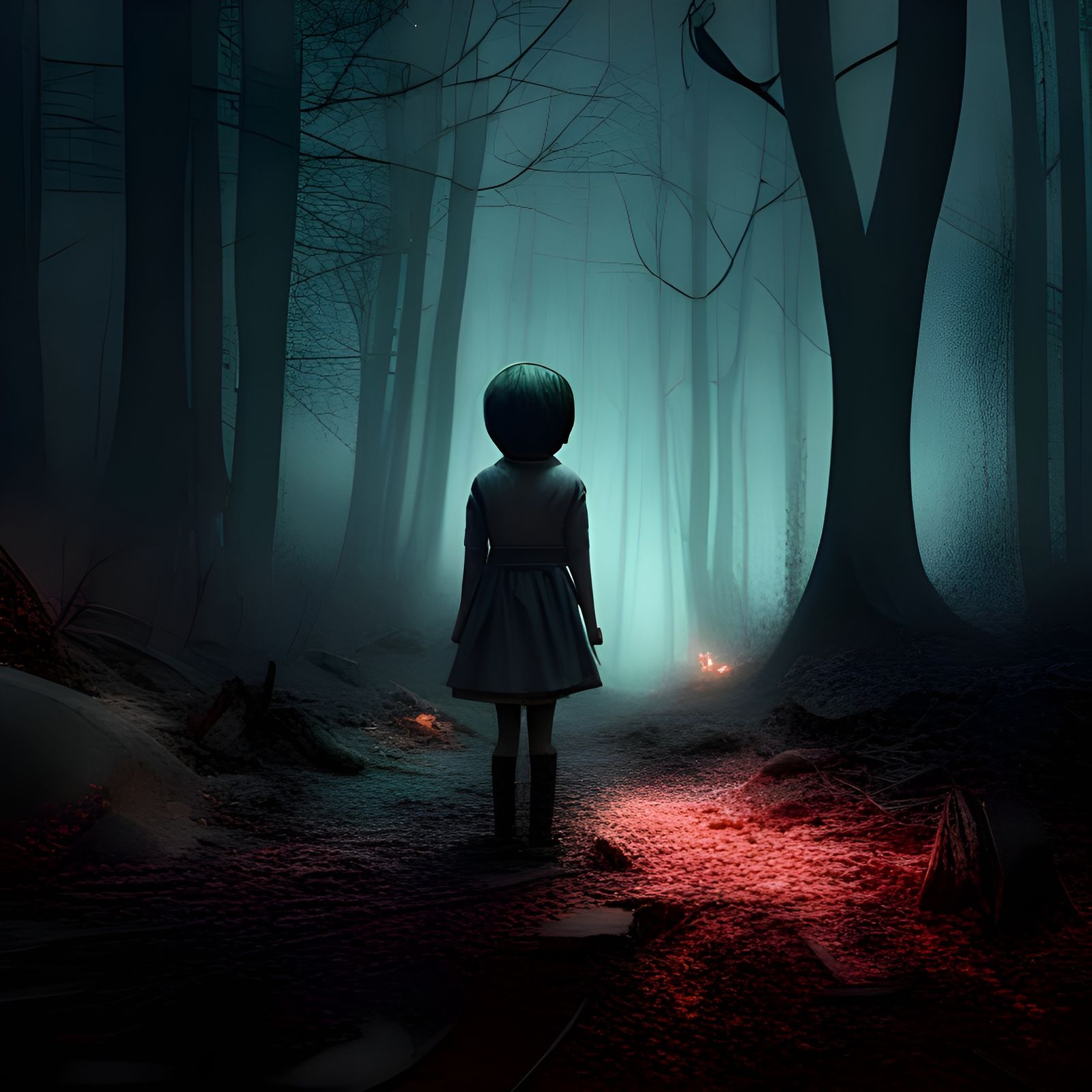 Spooky Forest Scene with Evil Doll