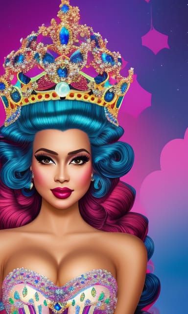 Elegant Fantasy Queen in Candyland Gouache Swirls