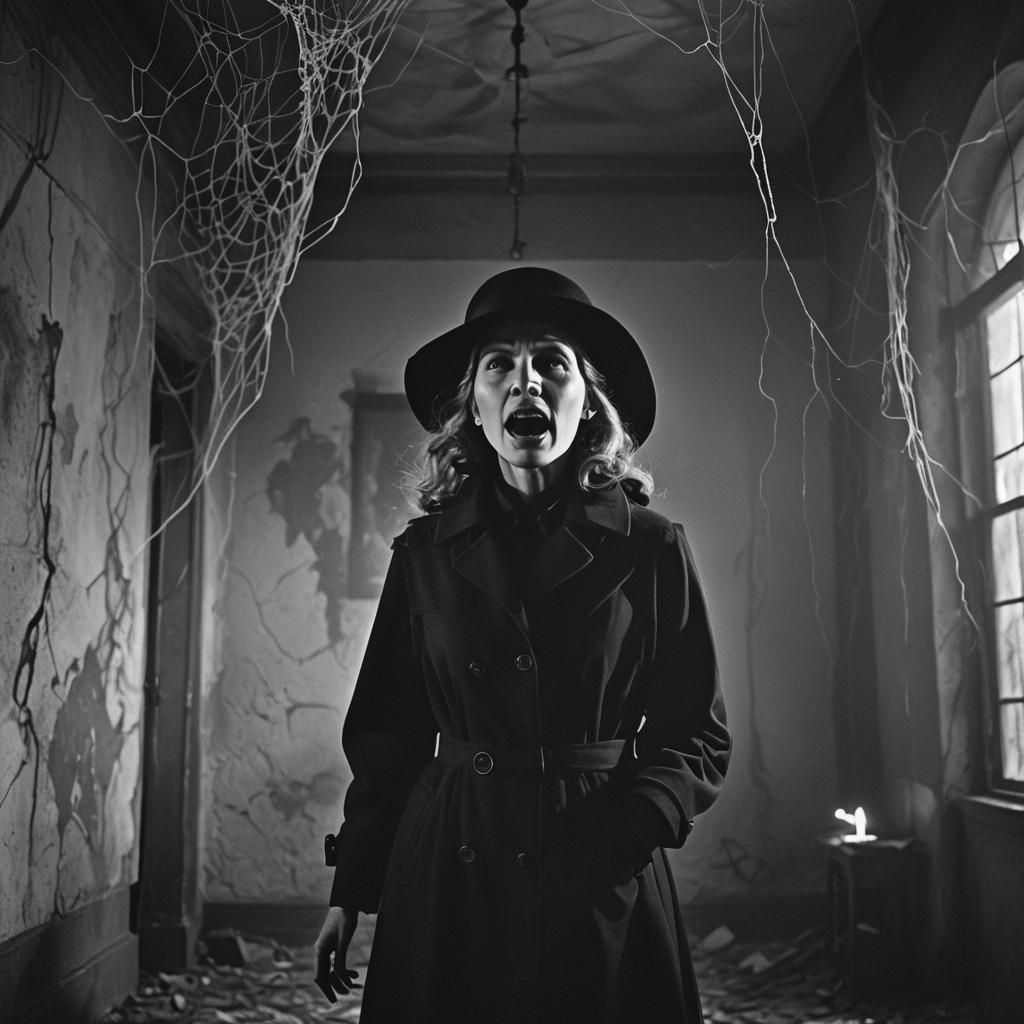 Terrified Woman in Film Noir German Expressionism Style