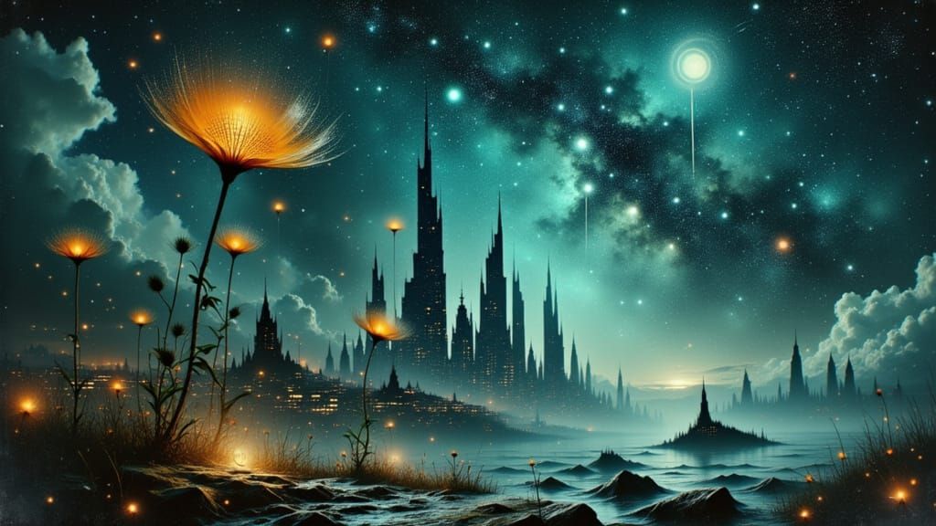 Celestial City of Constellations Glowing with Starlight