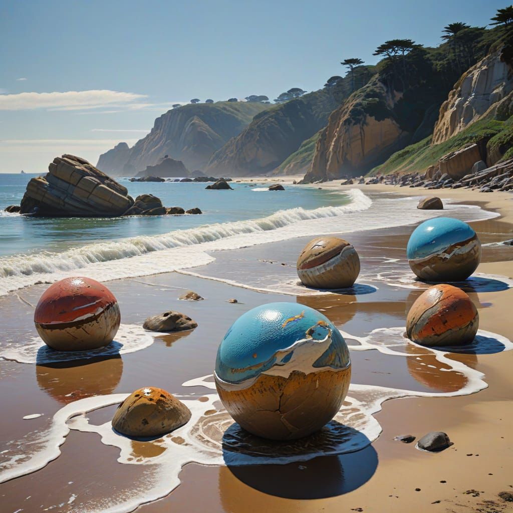 Gouache Painting of Bowling Ball Beach at Low Tide