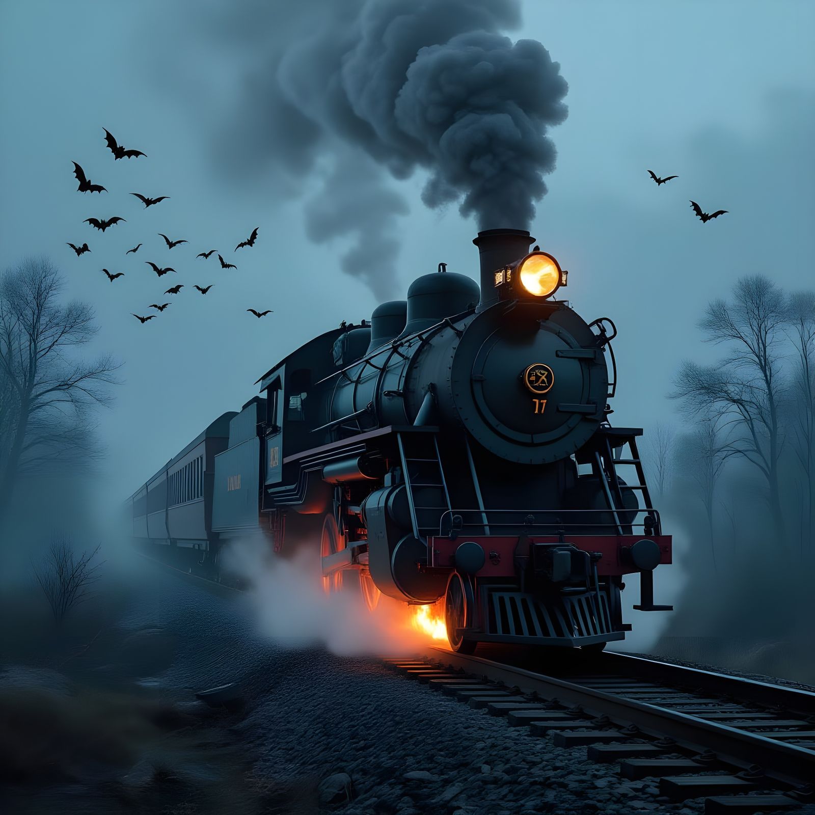 Creepy Steam Engine in a Nightmarish Landscape