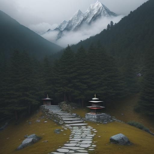 Monk on Mountain Path in McLeod Ganj Landscape