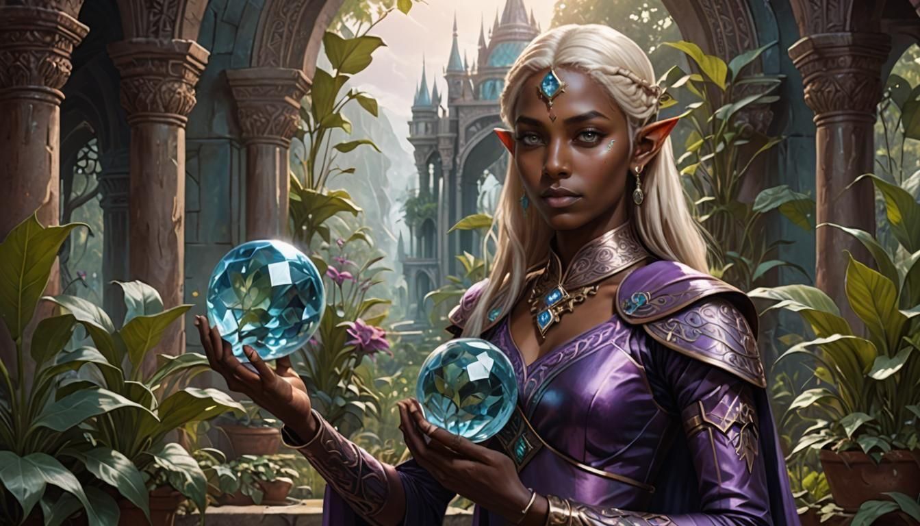 Elven Priestess with Orb of Plants Portrait