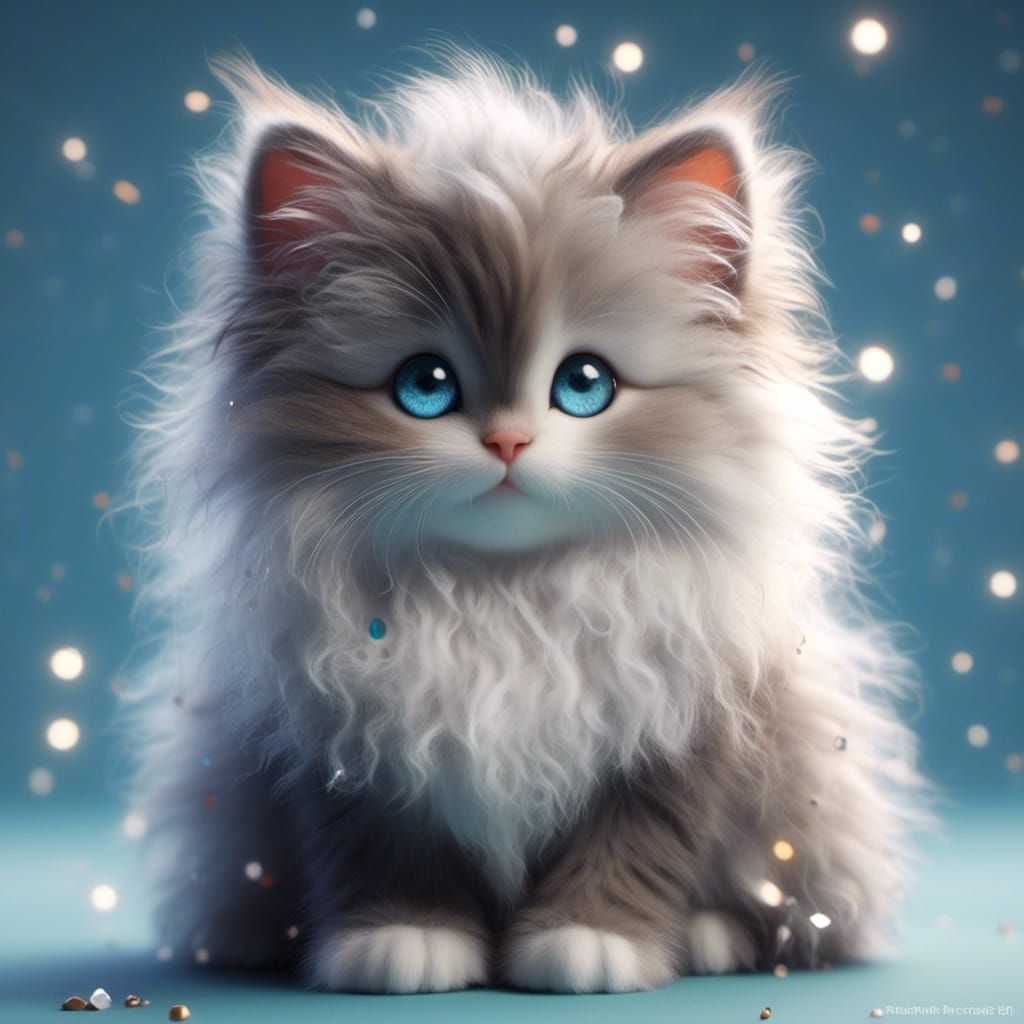 Adorable Fluffy Kitten with Blue Eyes and Sparkles