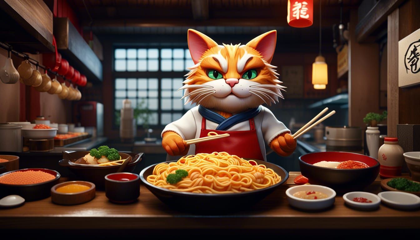 Ramen Shop Logo Featuring a Chef Cat