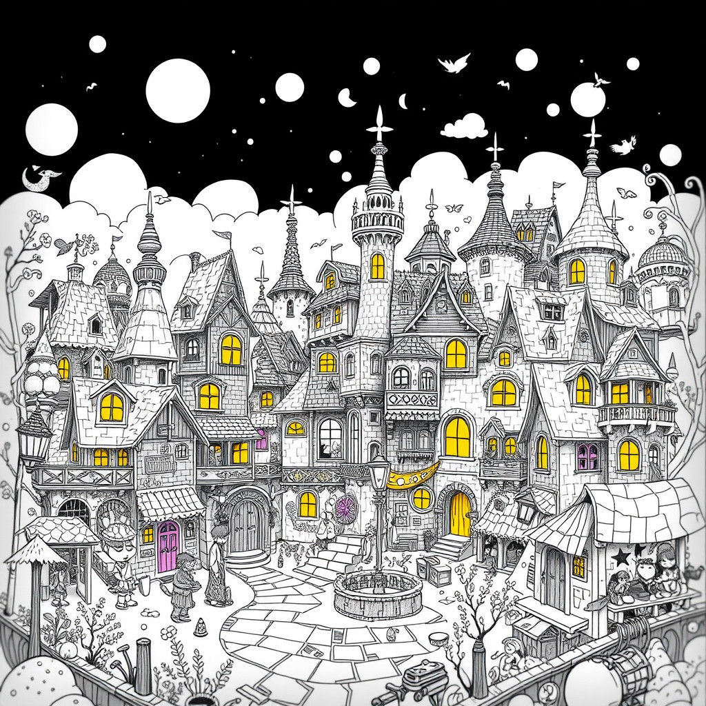 Whimsical Doodle Village Concept Art