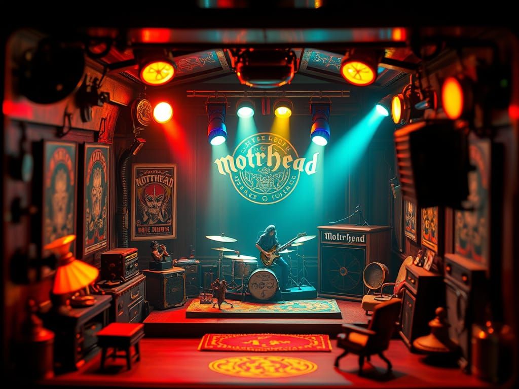Steampunk Dollhouse with Motörhead Band in Art Nouveau Style