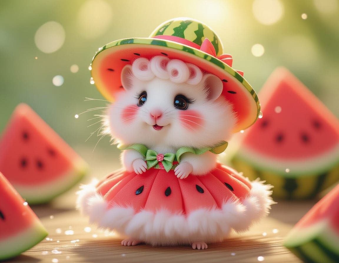 Cartoon Hamster at Watermelon Party, in Takashi Murakami Sty...