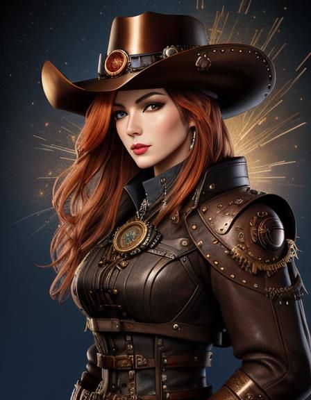 Steampunk Cowboy Girl Portrait with Copper Armor