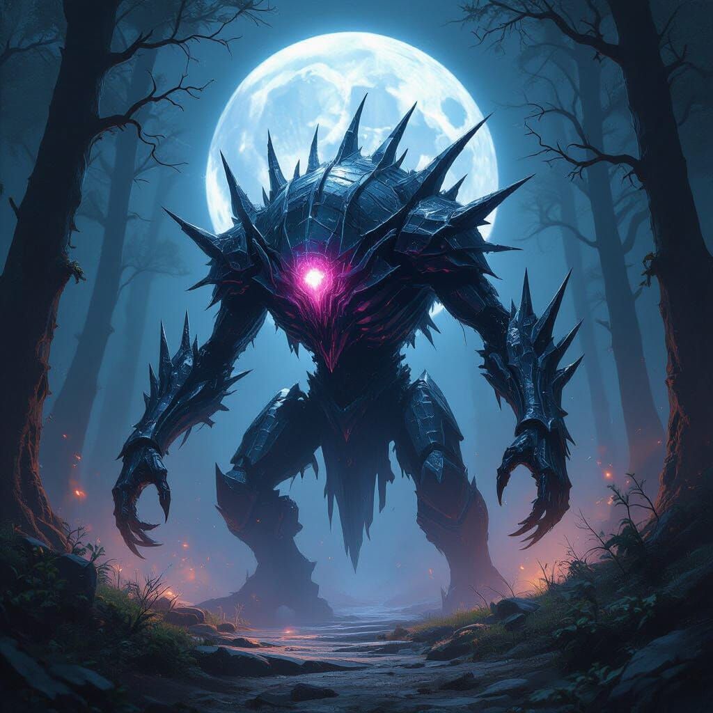 Nexus Ravener in Moonlit Glade - Dark Fantasy Digital Art