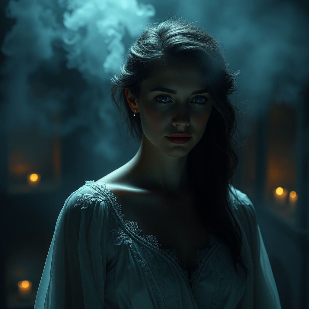 Melancholy Woman in Mystical Chamber