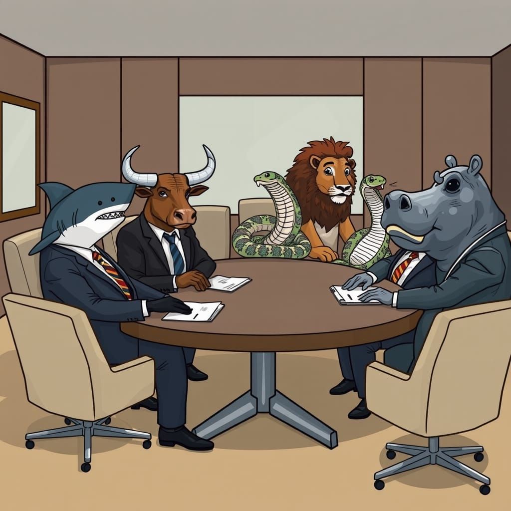 Anthropomorphic Animals Holding a Business Meeting
