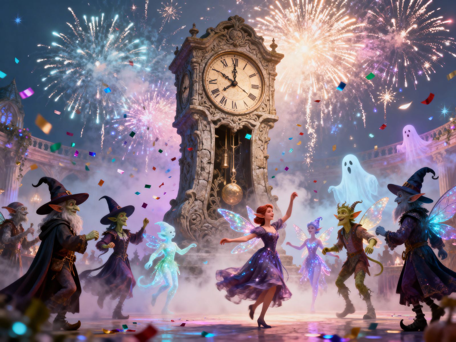 Magical New Year's Ball With Good and Evil Beings