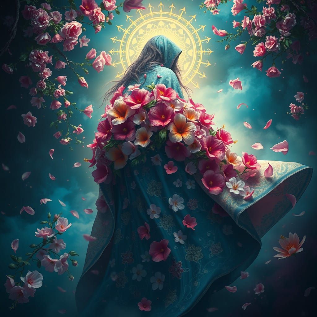 Mystical Chosen One in Vibrant Floral Cloak