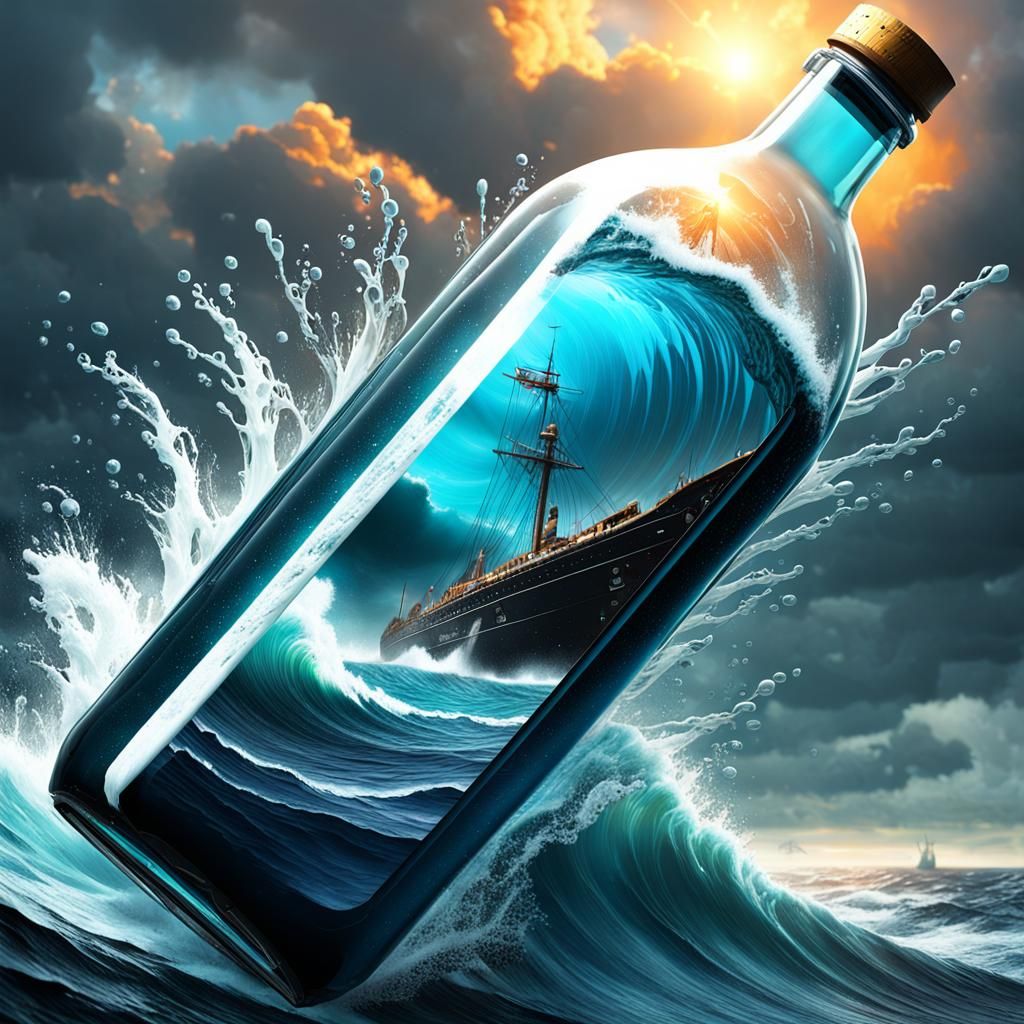 Sea Storm in a Bottle: Hyperrealistic Concept Art