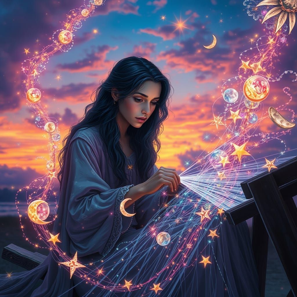 Surreal Fantasy Weaver in a Dreamlike Twilight Sky