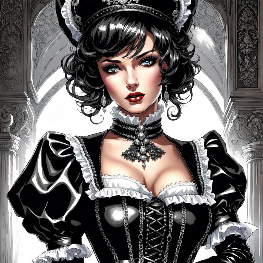 Gothic French Maid in Old Flat: Fantasy Art