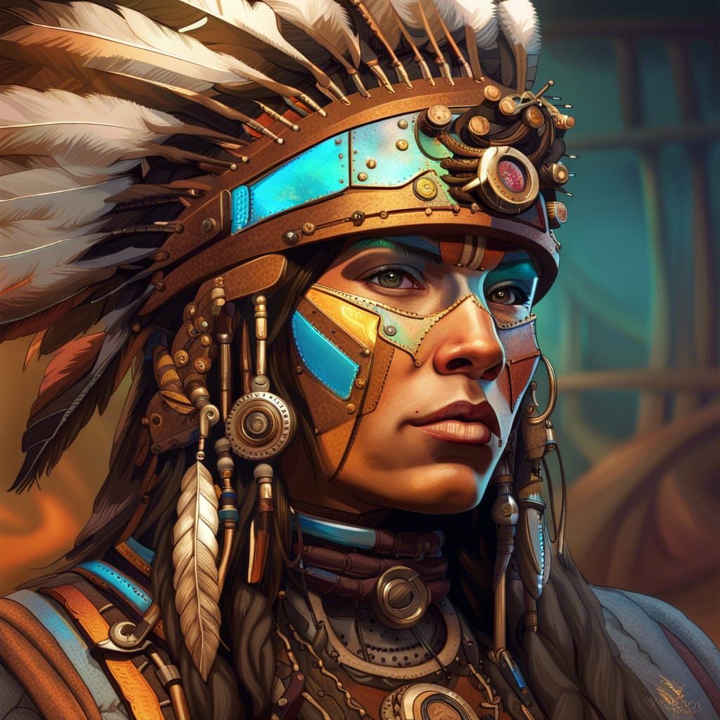 Steampunk Android Native American: Hyperrealistic Concept Ar...