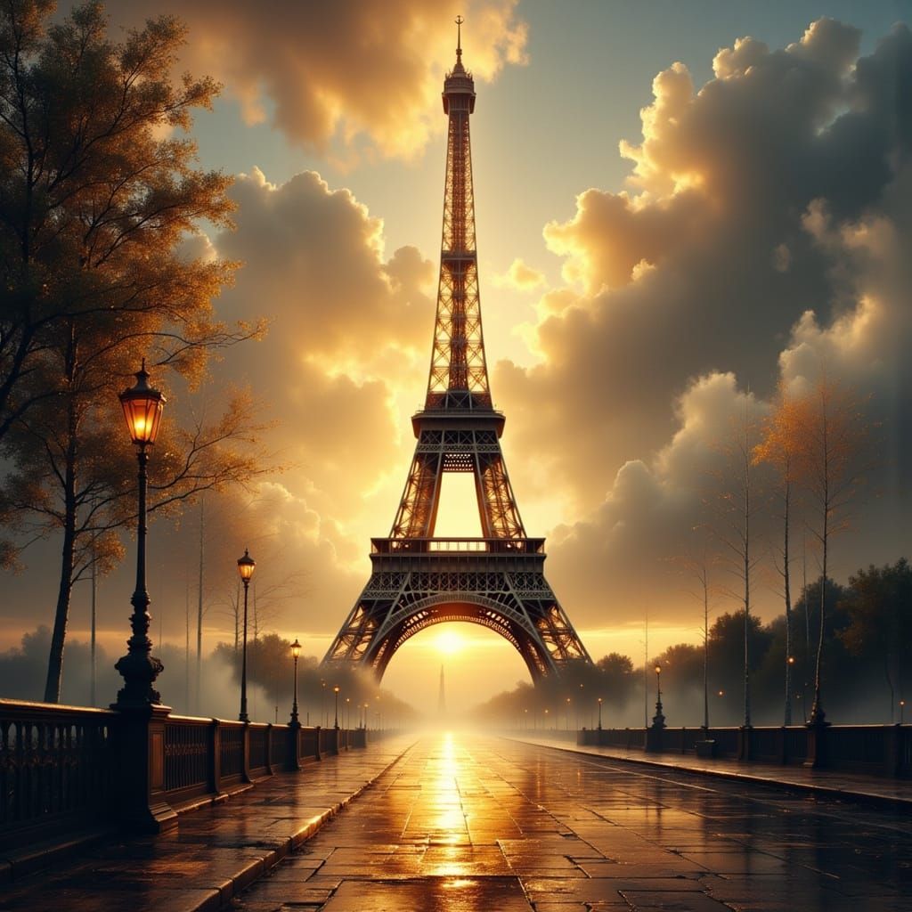 Ethereal Eiffel Tower in Paris at Dusk