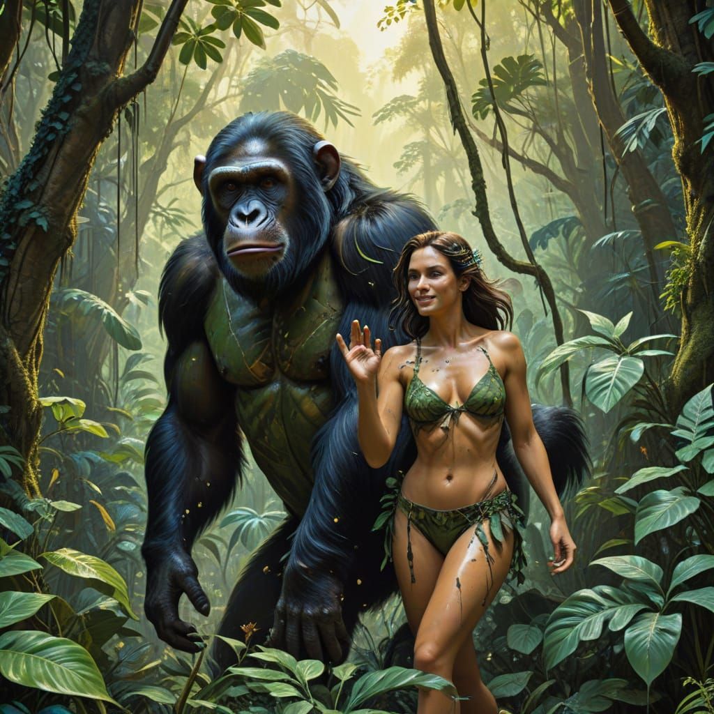 Dynamic Jungle Duo in Expressive Ink Drawing