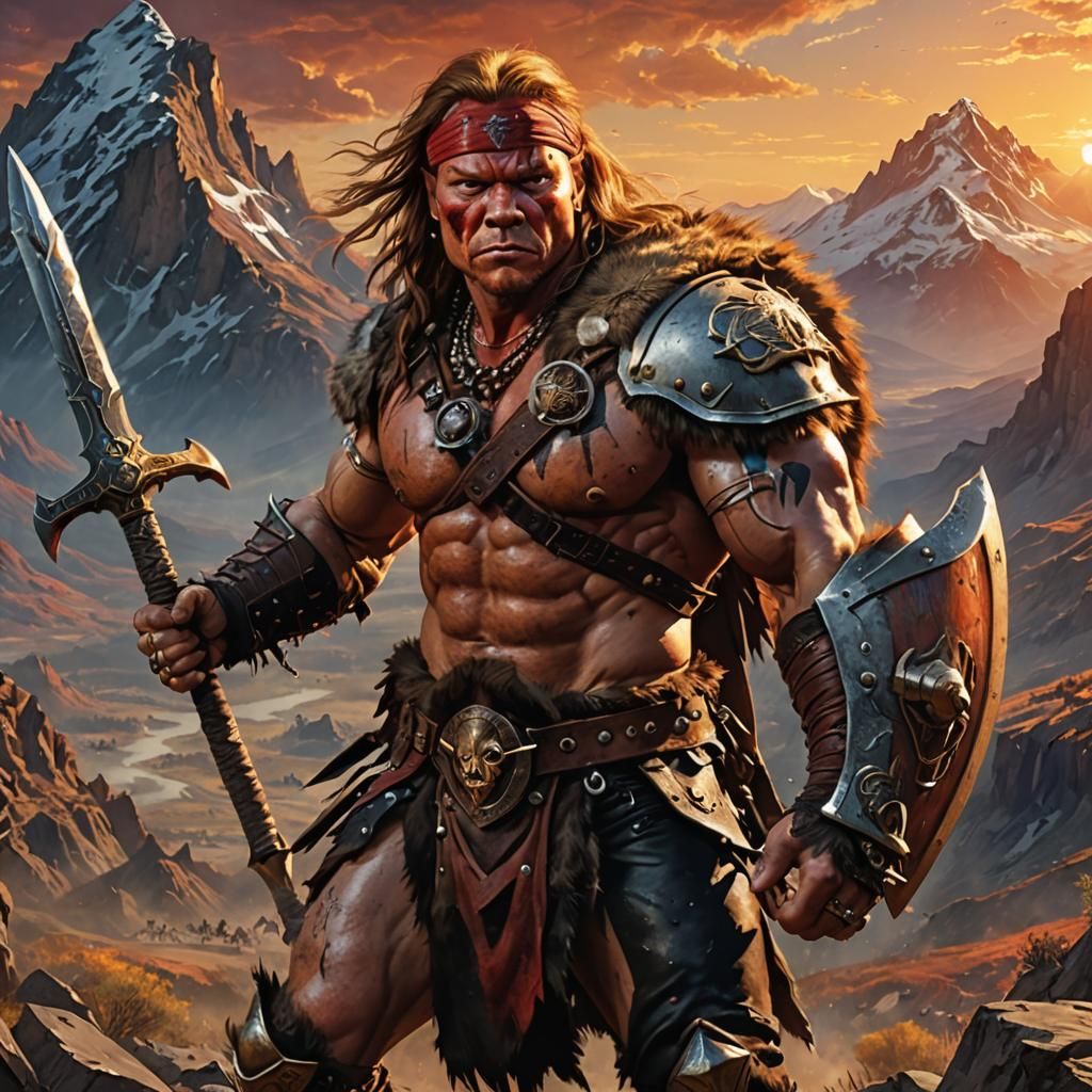 Axl Rose as Barbarian Warrior in Hyperrealistic Art