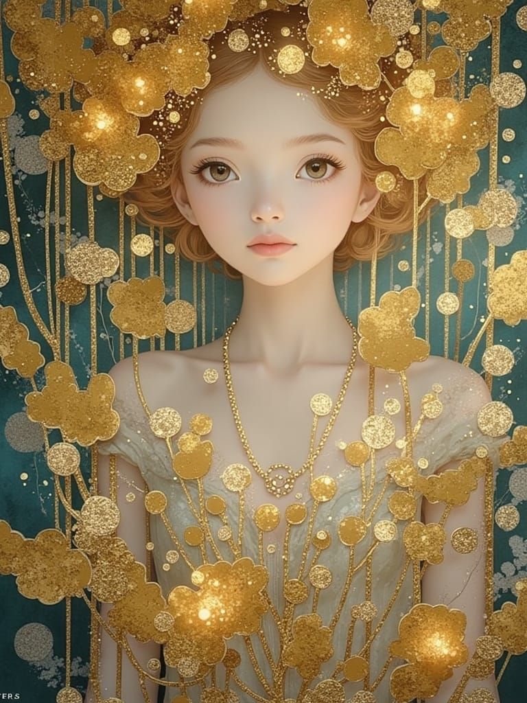 Ethereal Golden Goddess in Impressionistic Splendor